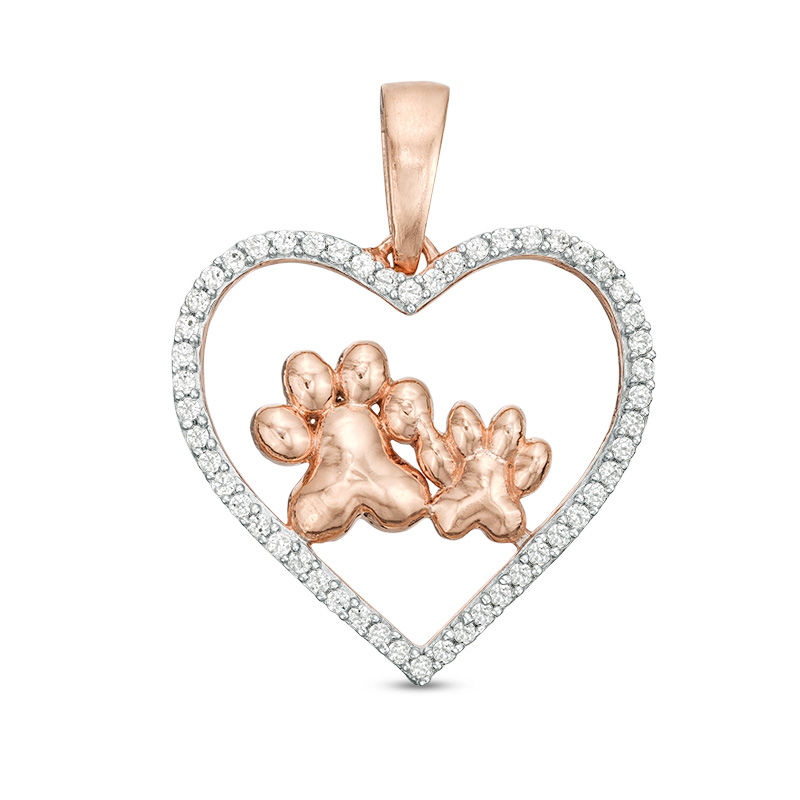 0.16 CT. T.W. Diamond Paw Prints in Heart Pendant in 10K Rose Gold