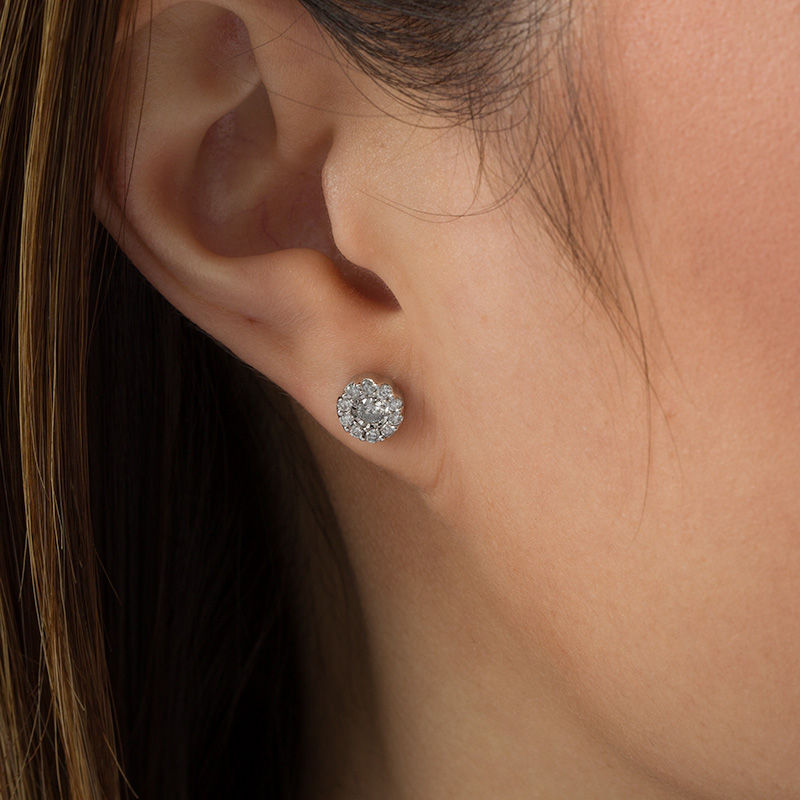 Main Image 2 of 0.50 CT. T.W. Diamond Frame Stud Earrings in 10K White Gold