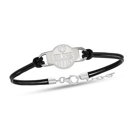 NHL Team Logo Leather Bracelet in Sterling Silver (Select Team) - 8"