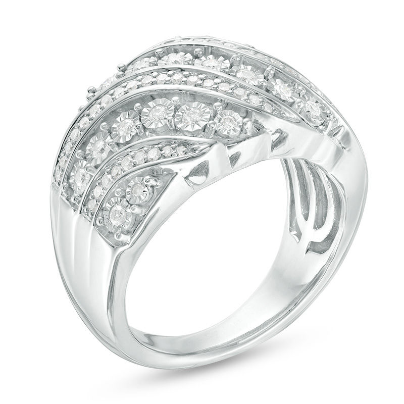 0.50 CT. T.W. Diamond Multi-Row Wave Ring in Sterling Silver