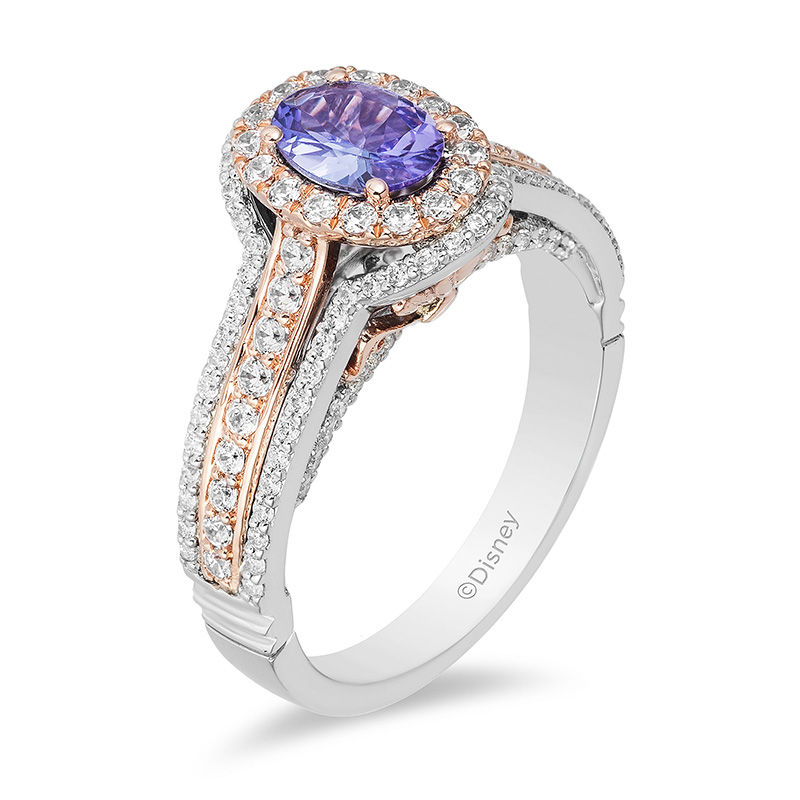 Enchanted Disney Ariel Oval Tanzanite and 0.69 CT. T.W. Diamond Double Frame Engagement Ring in 14K Two-Tone Gold