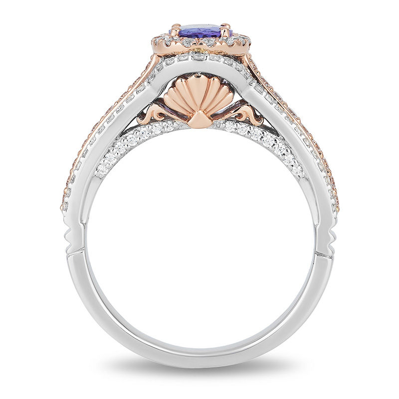 Enchanted Disney Ariel Oval Tanzanite and 0.69 CT. T.W. Diamond Double Frame Engagement Ring in 14K Two-Tone Gold