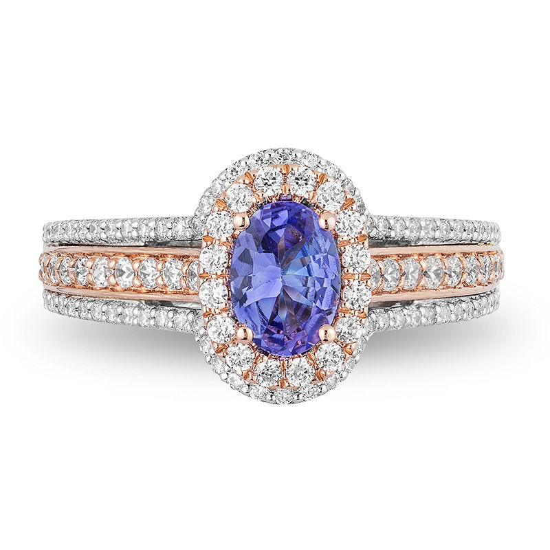 Enchanted Disney Ariel Oval Tanzanite and 0.69 CT. T.W. Diamond Double Frame Engagement Ring in 14K Two-Tone Gold