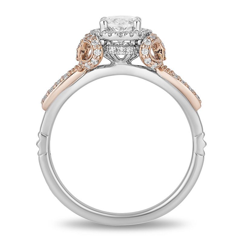 Enchanted Disney Snow White 1.00 CT. T.W. Oval Diamond Frame Bow Engagement Ring in 14K Two-Tone Gold