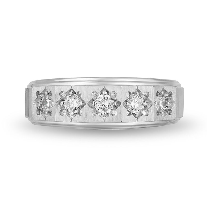 Enchanted Disney Men's 0.50 CT. T.W. Diamond Five Stone Crown Wedding Band in 14K White Gold