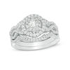 Thumbnail Image 1 of 0.96 CT. T.W. Diamond Double Frame Twist Three Piece Bridal Set in 14K White Gold