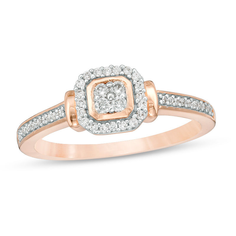 0.18 CT. T.W. Quad Diamond Octagon Frame Promise Ring in 10K Rose Gold