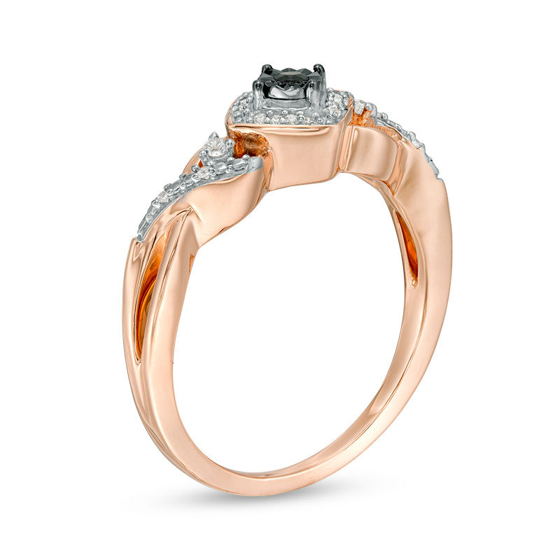 0.085 CT. T.W.  Black and White Diamond Tilted Square Frame Promise Ring in 10K Rose Gold