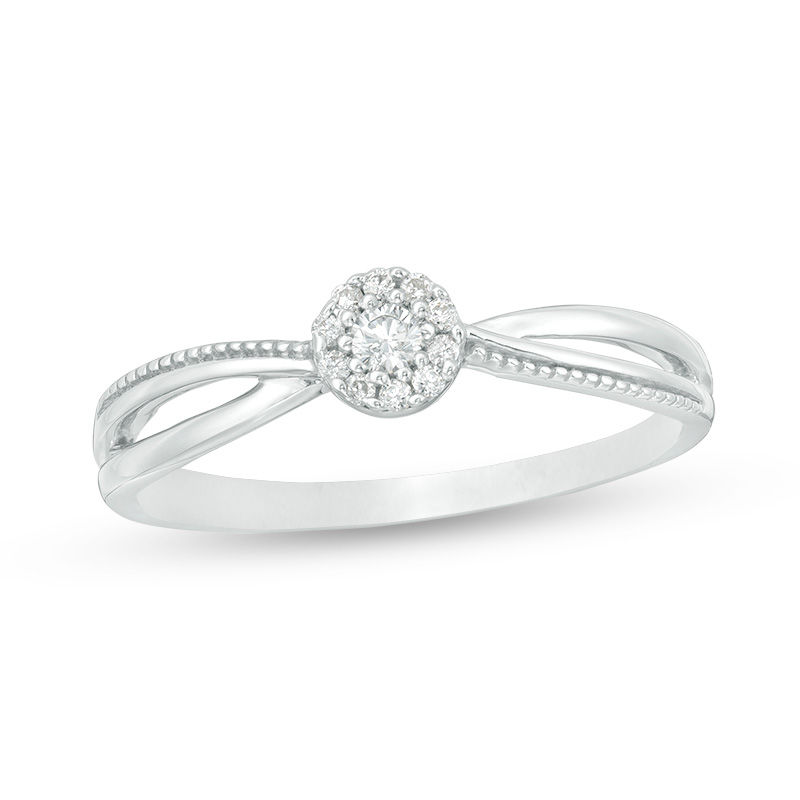 0.085 CT. T.W. Diamond Vintage-Style Split Shank Promise Ring in 10K White Gold