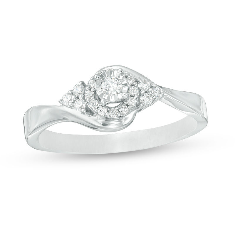 0.18 CT. T.W. Diamond Tri-Sides Bypass Promise Ring in Sterling Silver