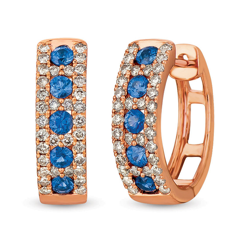 Le Vian® Blueberry Sapphire™ and Crème Brûlée Diamonds™ 0.50 CT. T.W. Diamond Hoop Earrings in 14K Strawberry Gold™