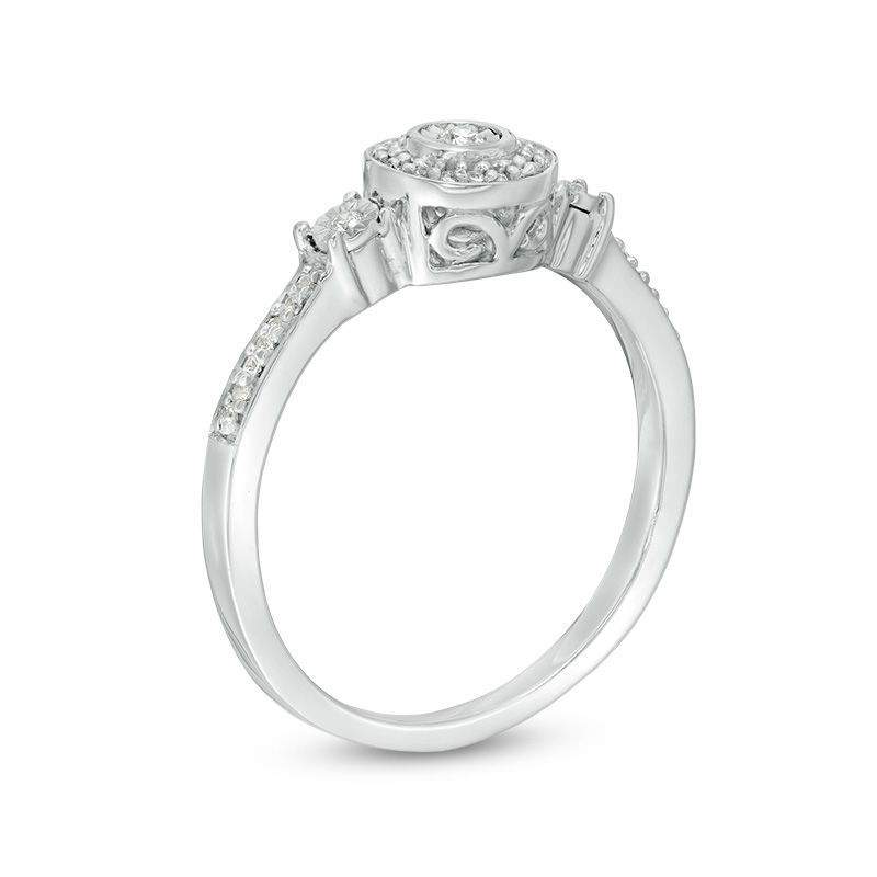 0.085 CT. T.W. Diamond Frame Three Stone Promise Ring in Sterling Silver