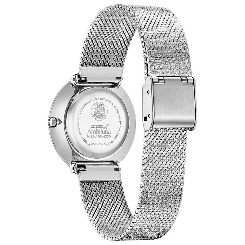 Ladies' Citizen Eco-Drive® L Ambiluna Diamond Accent Mesh Watch with Mother-of-Pearl Dial (Model: EM0640-58D)