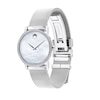 Thumbnail Image 2 of Ladies' Movado Museum® Classic 0.22 CT. T.W. Diamond Mesh Watch with White Mother-of-Pearl Dial (Model: 0607306)