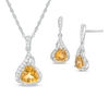 Thumbnail Image 0 of Trillion-Cut Citrine and Lab-Created White Sapphire Flame Pendant and Drop Earrings Set in Sterling Silver