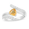 Thumbnail Image 1 of 6.0mm Trillion-Cut Citrine and Lab-Created White Sapphire Bypass Ring in Sterling Silver