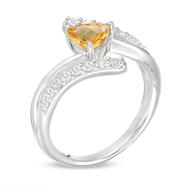 Main Image 3 of 6.0mm Trillion-Cut Citrine and Lab-Created White Sapphire Bypass Ring in Sterling Silver