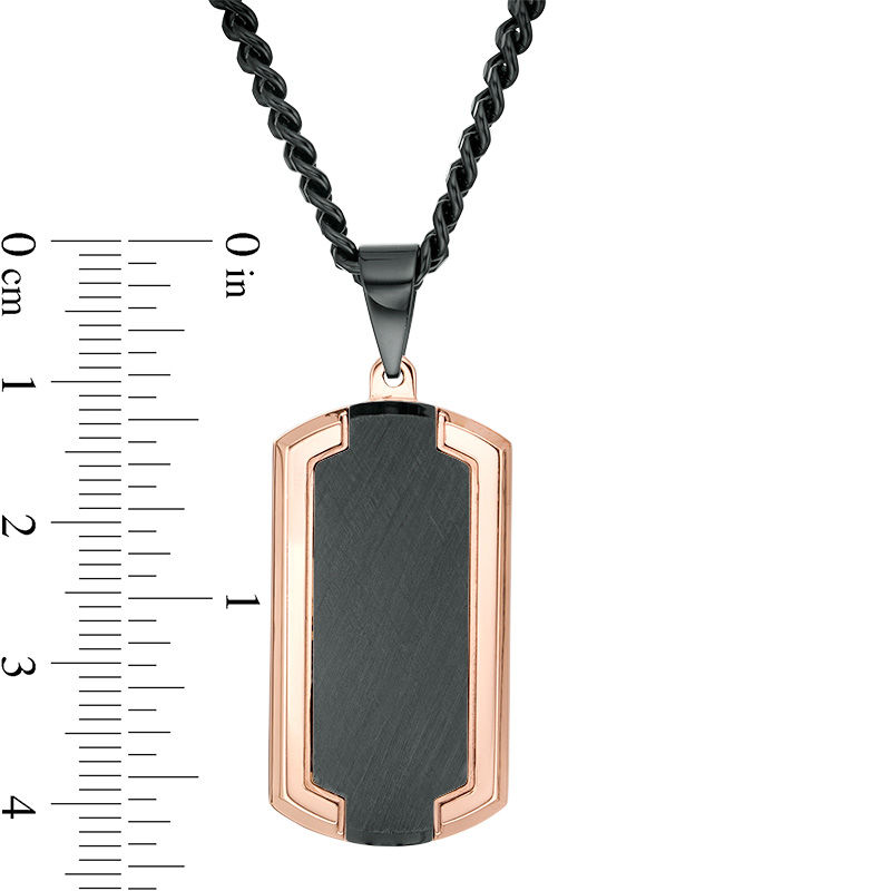 Men's Bevelled Edge Dog Tag Pendant in Stainless Steel with Black and Rose IP - 24"