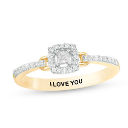 Engravable 1/5 CT. T.W. Princess-Cut Diamond Frame Buckle Promise Ring in 10K White, Yellow or Rose Gold (1 Line)