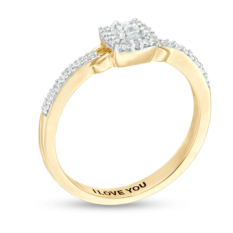 Main Image 3 of Engravable 1/5 CT. T.W. Princess-Cut Diamond Frame Buckle Promise Ring in 10K White, Yellow or Rose Gold (1 Line)