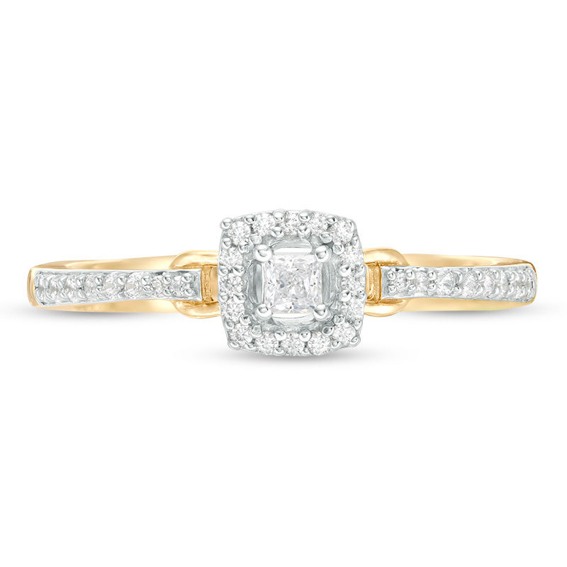 Main Image 4 of Engravable 1/5 CT. T.W. Princess-Cut Diamond Frame Buckle Promise Ring in 10K White, Yellow or Rose Gold (1 Line)