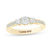 Thumbnail Image 0 of Engravable 1/4 CT. T.W. Diamond Three Stone Promise Ring in 10K White, Yellow or Rose Gold (1 Line)