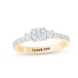 Engravable 1/5 CT. T.W. Composite Diamond Three Stone Promise Ring in 10K White, Yellow or Rose Gold (1 Line)