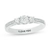 Thumbnail Image 0 of Engravable 1/4 CT. T.W. Diamond Three Stone Promise Ring in Sterling Silver (1 Line)