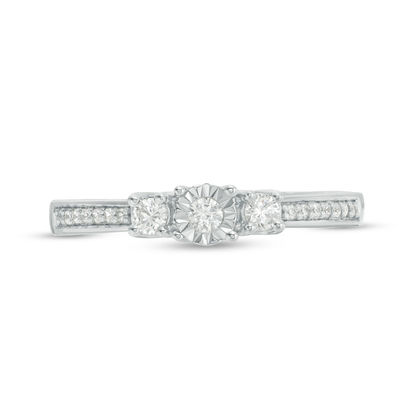 Engravable 1/4 CT. T.W. Diamond Three Stone Promise Ring in Sterling Silver (1 Line)