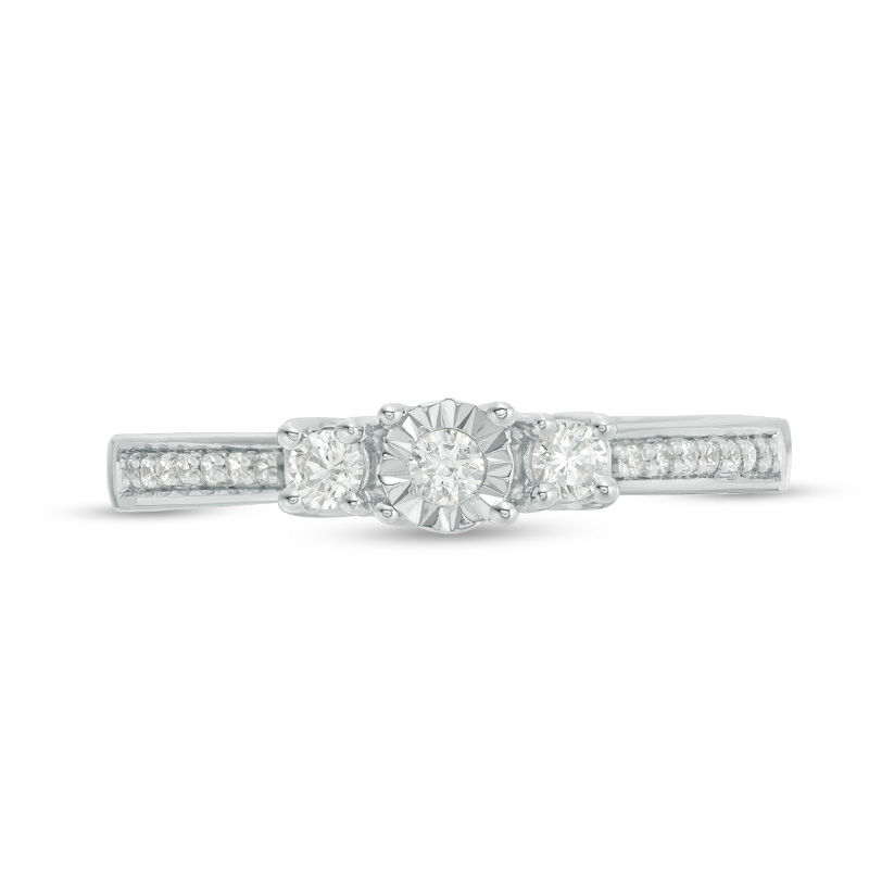 Main Image 4 of Engravable 1/4 CT. T.W. Diamond Three Stone Promise Ring in Sterling Silver (1 Line)