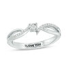 Thumbnail Image 1 of Engravable 1/10 CT. T.W. Diamond Bypass Split Shank Promise Ring in Sterling Silver (1 Line)