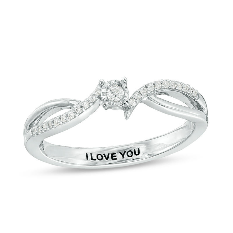 Main Image 1 of Engravable 1/10 CT. T.W. Diamond Bypass Split Shank Promise Ring in Sterling Silver (1 Line)