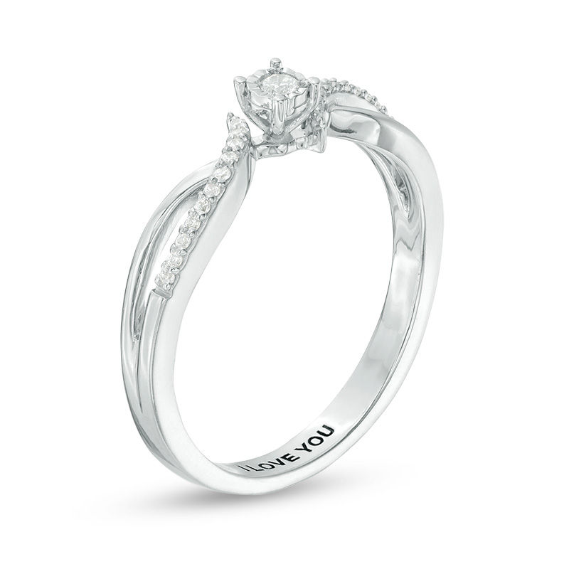 Main Image 2 of Engravable 1/10 CT. T.W. Diamond Bypass Split Shank Promise Ring in Sterling Silver (1 Line)