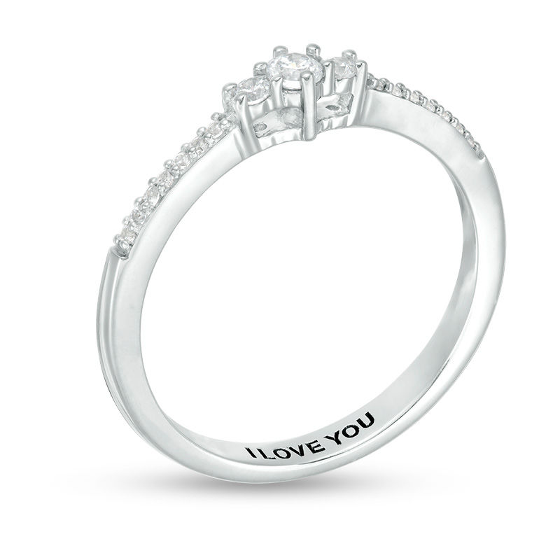 Main Image 2 of Engravable 1/8 CT. T.W. Diamond Three Stone Promise Ring in Sterling Silver (1 Line)