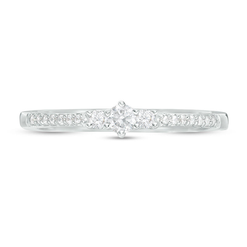 Main Image 3 of Engravable 1/8 CT. T.W. Diamond Three Stone Promise Ring in Sterling Silver (1 Line)