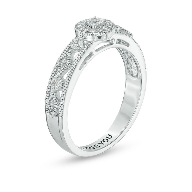 Main Image 2 of Engravable 1/10 CT. T.W. Diamond Art Deco Promise Ring in Sterling Silver (1 Line)