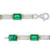 Thumbnail Image 1 of Emerald-Cut Lab-Created Emerald and 0.45 CT. T.W. Diamond Double Row Bracelet in Sterling Silver and 10K Gold - 7.5"