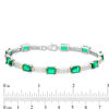 Thumbnail Image 2 of Emerald-Cut Lab-Created Emerald and 0.45 CT. T.W. Diamond Double Row Bracelet in Sterling Silver and 10K Gold - 7.5"