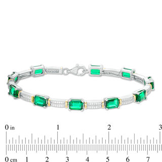 Emerald-Cut Lab-Created Emerald and 0.45 CT. T.W. Diamond Double Row Bracelet in Sterling Silver and 10K Gold - 7.5"