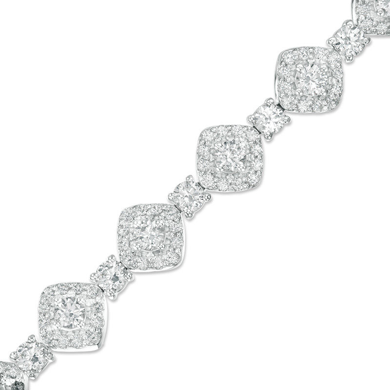 3.0mm Lab-Created White Sapphire Square Framed Link Bracelet in Sterling Silver - 7.25"