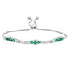 Lab-Created Emerald and White Sapphire Three Stone Station Bolo Bracelet in Sterling Silver - 9.5"