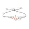 Lab-Created White Sapphire Heart Outline and Heartbeat Bolo Bracelet in Sterling Silver and 10K Rose Gold - 9.5"