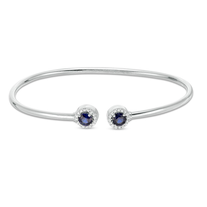 4.8mm Lab-Created Blue and White Sapphire Frame Flex Bangle in Sterling Silver|Peoples Jewellers