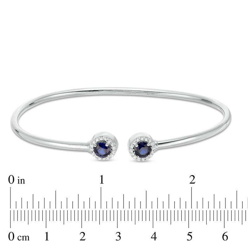 4.8mm Lab-Created Blue and White Sapphire Frame Flex Bangle in Sterling Silver