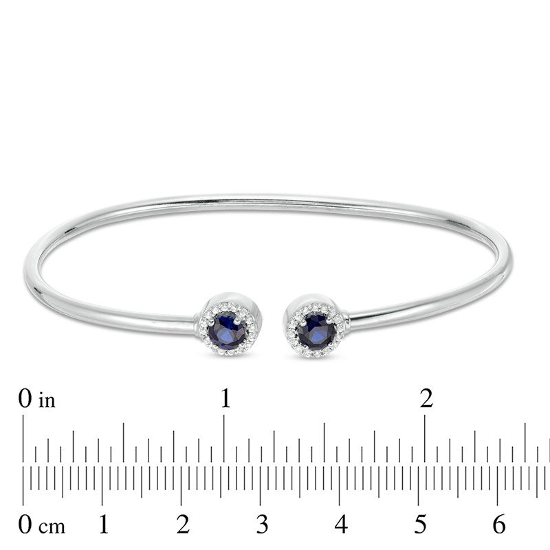 Main Image 2 of 4.8mm Lab-Created Blue and White Sapphire Frame Flex Bangle in Sterling Silver