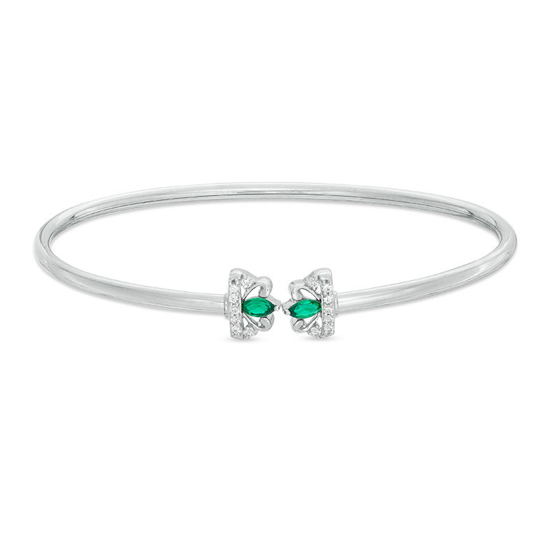 Marquise Lab-Created Emerald and White Sapphire Flex Bangle in Sterling Silver