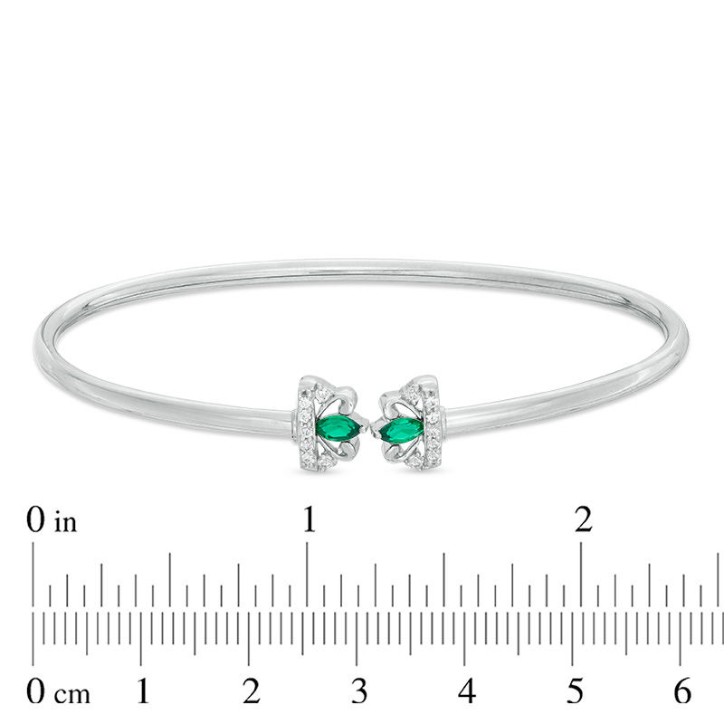 Main Image 2 of Marquise Lab-Created Emerald and White Sapphire Flex Bangle in Sterling Silver