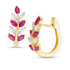 Thumbnail Image 0 of Marquise Lab-Created Ruby and White Sapphire Leaf Branch Hoop Earrings in Sterling Silver with 14K Gold Plate