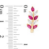 Thumbnail Image 2 of Marquise Lab-Created Ruby and White Sapphire Leaf Branch Hoop Earrings in Sterling Silver with 14K Gold Plate