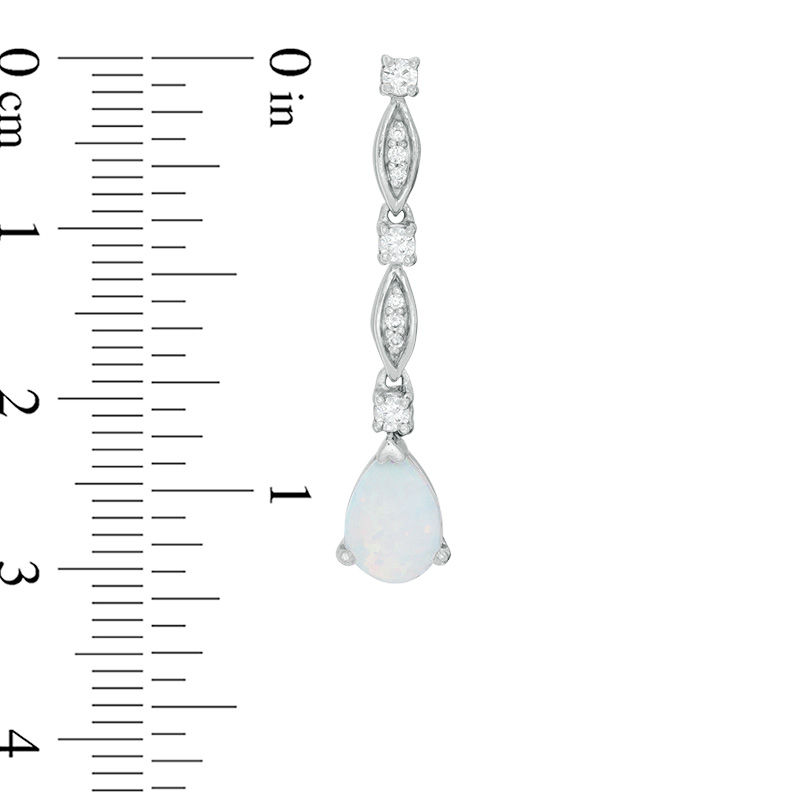 Main Image 2 of Pear-Shaped Lab-Created Opal and 0.18 CT. T.W. Diamond Drop Earrings in Sterling Silver